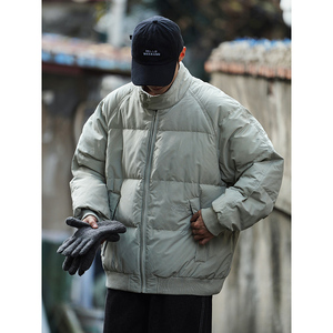 复古90白鸭绒刺绣立领羽绒服男冬季日系宽松保暖无帽加厚百搭外套