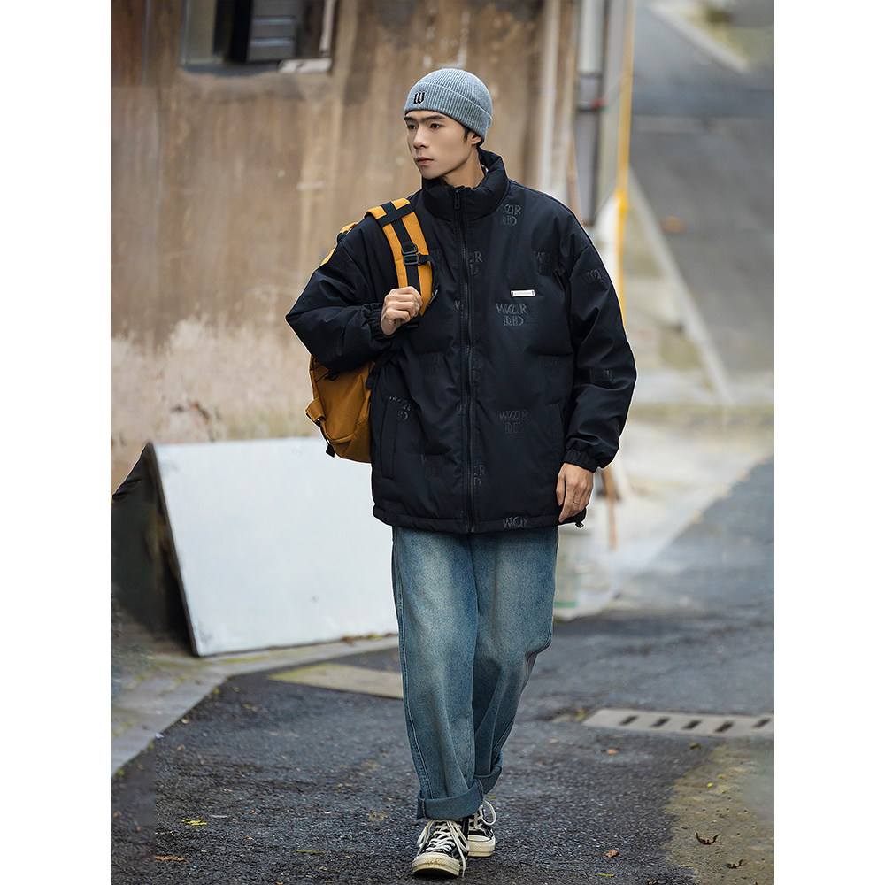 2024 양각 다운 재킷 남성 복고풍 스탠드 칼라 두꺼운 겨울 새로운 90 다운 재킷 유행 브랜드 커플 루즈 재킷