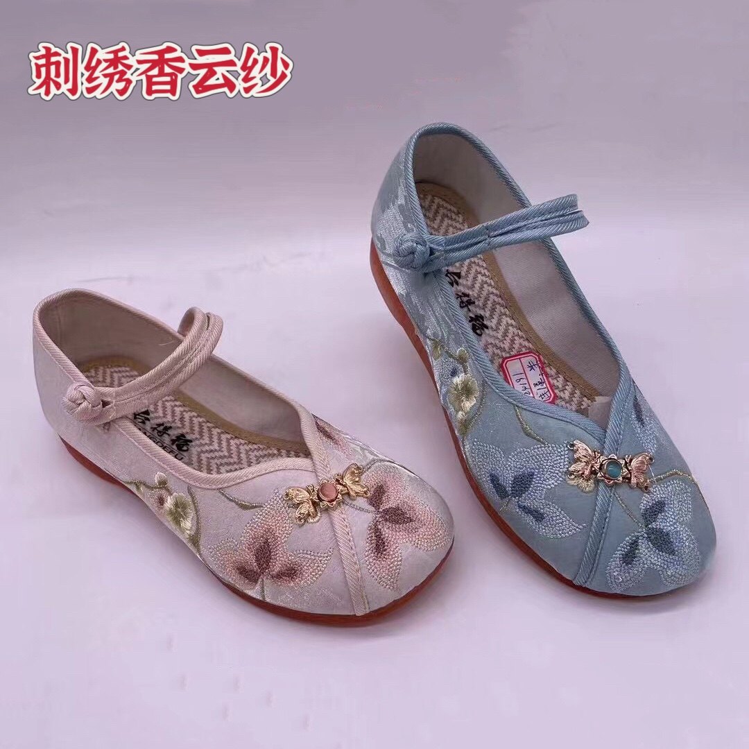 香云纱布北京布鞋绣花学院风汉服