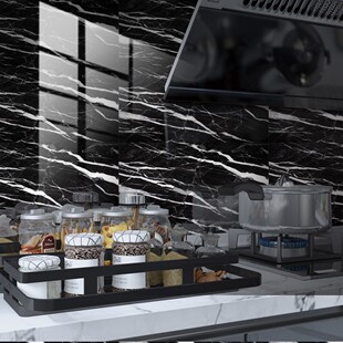 黑白色仿大理石纹瓷砖贴地板楼梯墙面浴室美化防油水装饰画墙贴纸