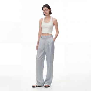 松弛感羊毛人丝神裤 LazyMint极简轻熟风高腰阔腿裤 女垂感显瘦长裤