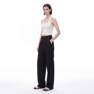 百搭显瘦裤 女高腰垂感休闲长裤 极黑色阔腿裤 LazyMint垂坠休闲裤