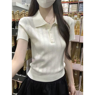 收腰打底衫 修身 上衣 女2026春夏巨好看 miu系polo领提花针织短袖