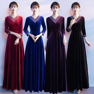 黑色长款礼服晚装连衣裙高端气质名媛艺考成人礼钢琴演出指挥主持