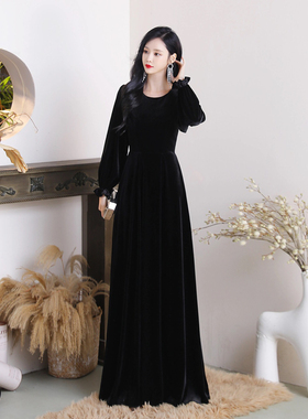 黑色秋冬新款丝绒艺考合唱指挥乐器演奏主持成人礼演出女显瘦轻奢