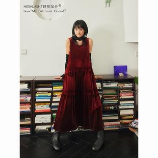HIGHLIGHT加分24aw 双面赫本 高克重丝绒光泽多褶背心连衣裙 两色