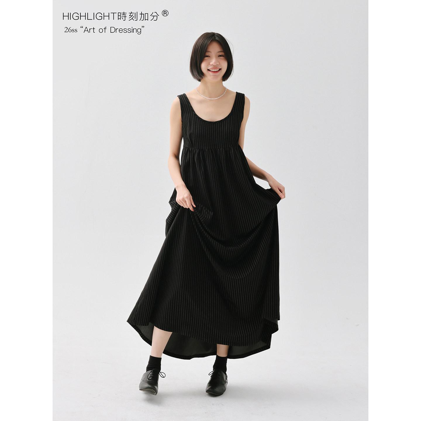 HIGHLIGHT加分26ss 浪漫延长 显瘦高腰线剪裁度假通勤两用背心裙