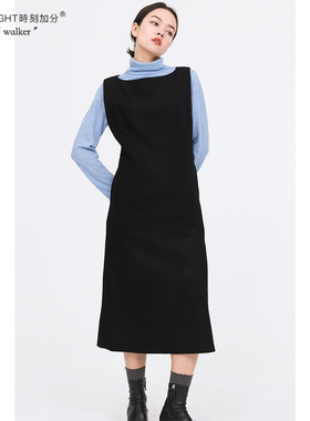 HIGHLIGHT加分22aw 简单的心 经典款通勤优雅显瘦羊毛黑色背心裙