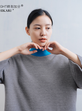 HIGHLIGHT加分23aw“蓝色诗人” 撞色螺纹拼接华夫格针织中袖上衣