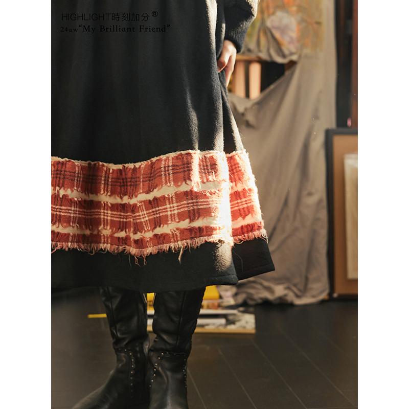 HIGHLIGHT复古格纹拼接半身裙