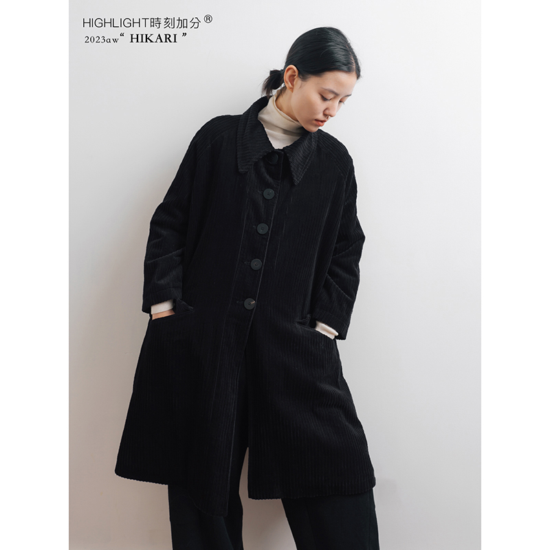 诗人气质文艺灯芯绒夹棉风衣