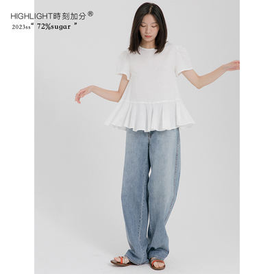 设计感亚麻棉半糖泡泡袖上衣