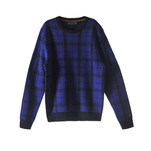 和前秀秋冬季保暖羊毛针织毛衣格纹学院风圆领长袖套头休闲男装B6