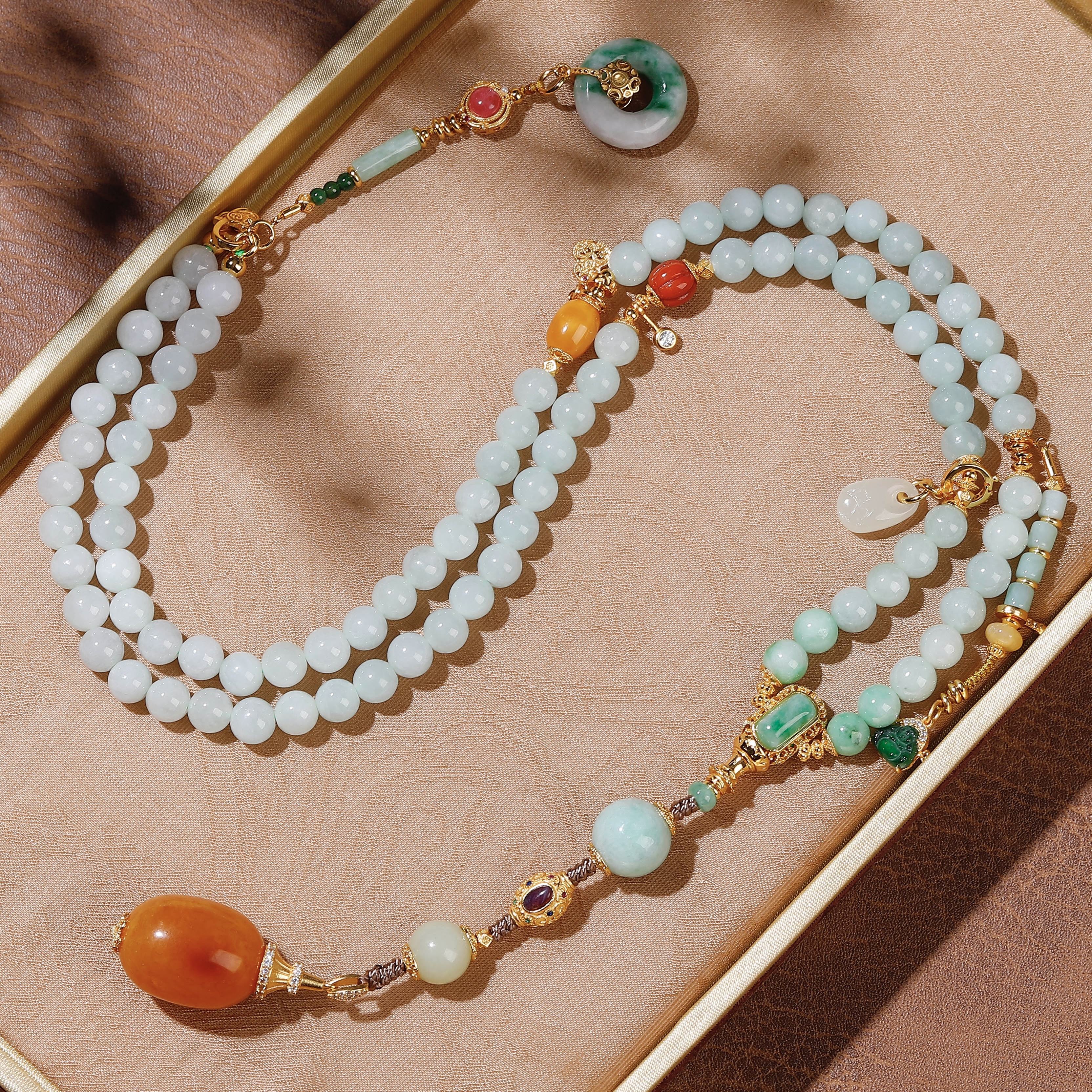 天然缅料A货翡翠串珠项链毛衣链