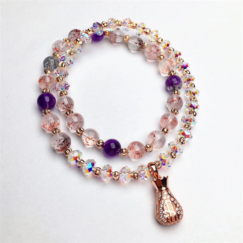 原创S925银钱袋天然海蓝宝石多层手链手串女气质幸运轻奢生日礼物