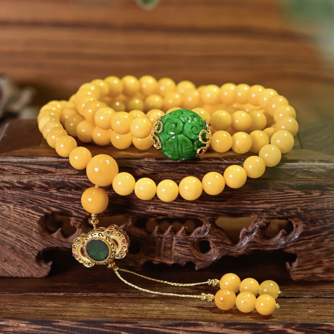 108颗天然老色蜜蜡多圈手链手串