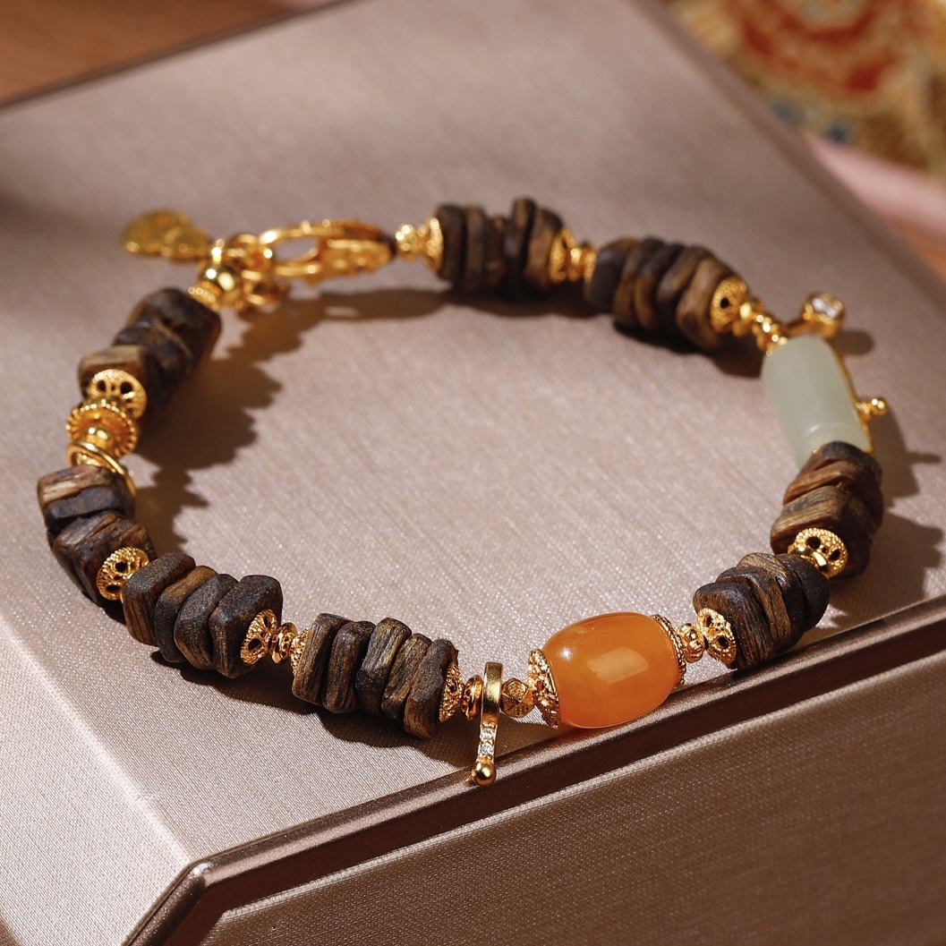 新中式天然不规则老料沉香手链女