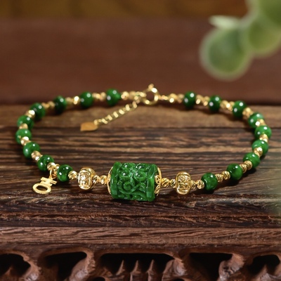 天然干青翡翠路路通算盘珠手链女