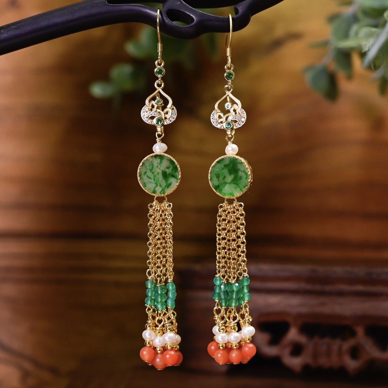 天然A货翡翠意境圆牌耳环耳坠女