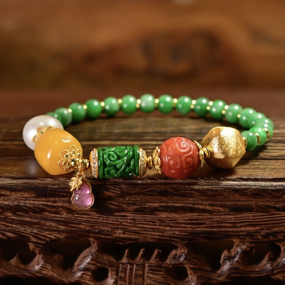 天然A货干青翡翠手链手串女南红淡水珍珠蜜蜡粉碧玺镶嵌银饰葫芦,珠宝/钻石/翡翠,手链/手串,淘宝优惠券,粉丝福利购,淘宝优惠卷