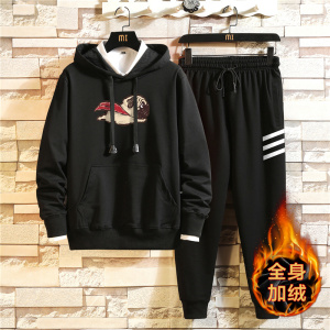 2020冬男士加绒加厚休闲连帽运动卫衣套装A163-MJ7753-P95图片