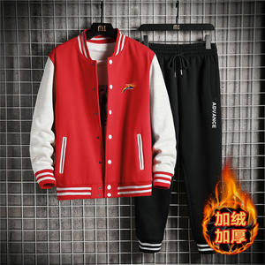 2021加绒加厚棒球服卫衣套装男休闲情侣运动套装A163-QQ8668-P95图片
