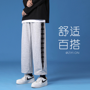 2021秋新款中性运动卫裤撞色拼接直筒抽绳裤子XZ102A-2图片