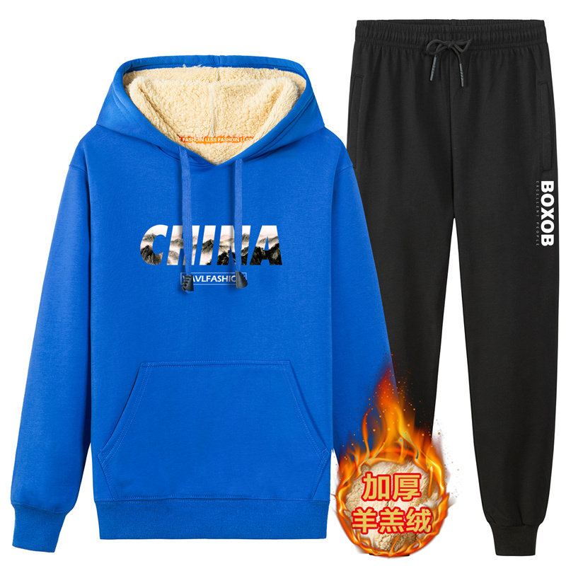 2020冬季加绒加厚卫衣套装男帅气衣服一套A163-YG1108-P95图片