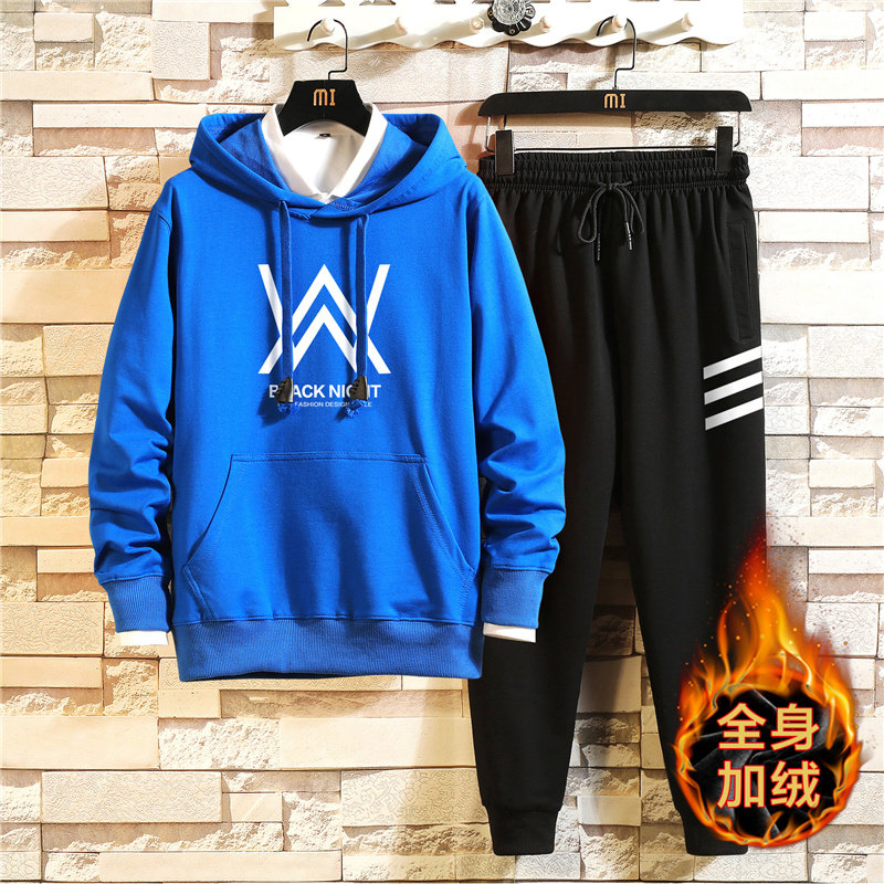 纯棉2020冬季韩版潮流两件套男加绒加厚卫衣A163-MJ7704-P95图片