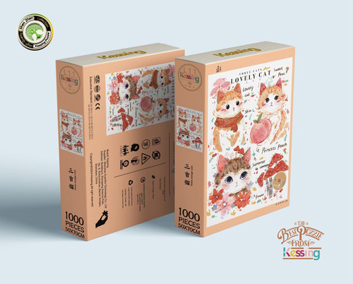 1000片三吉猫拼图现货新品拼图可爱萌趣猫猫插画益智减压玩具蓝卡
