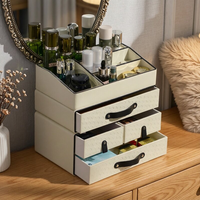 化妆品收纳盒桌面护肤防尘家用分格梳妆台首饰酒店民宿整理多功能