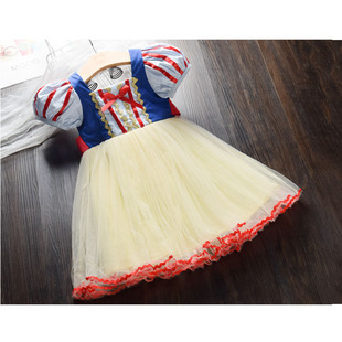 儿童白雪公主裙 纯棉泡泡袖女童宝宝蓬蓬纱连衣裙 生日礼服裙