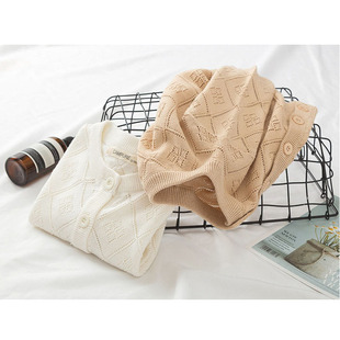 2025春秋儿童女童宝宝洋气白色纯棉线圆领针织开衫 薄款毛衣外套