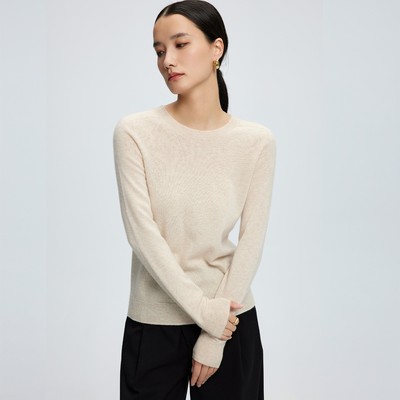 无缝一体羊毛衫女秋冬圆领打底衫