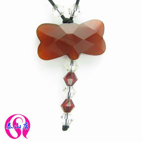 然天红玛瑙切面蜻蜓吊坠高30女款时尚造型生日礼物个性项链玉饰品