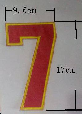 球衣后背特大号数字布贴 红底黄线纯色数字布贴17x9cm