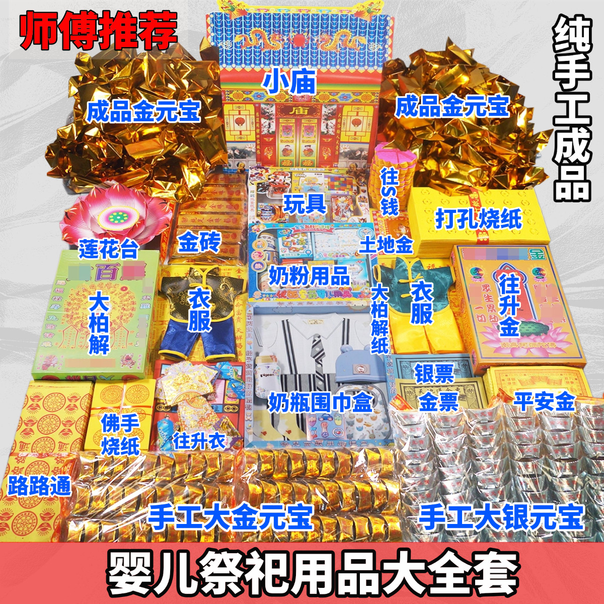 祭祀用品婴儿宝宝儿童小孩衣服玩具烧纸钱三五七周年忌日殡葬清明