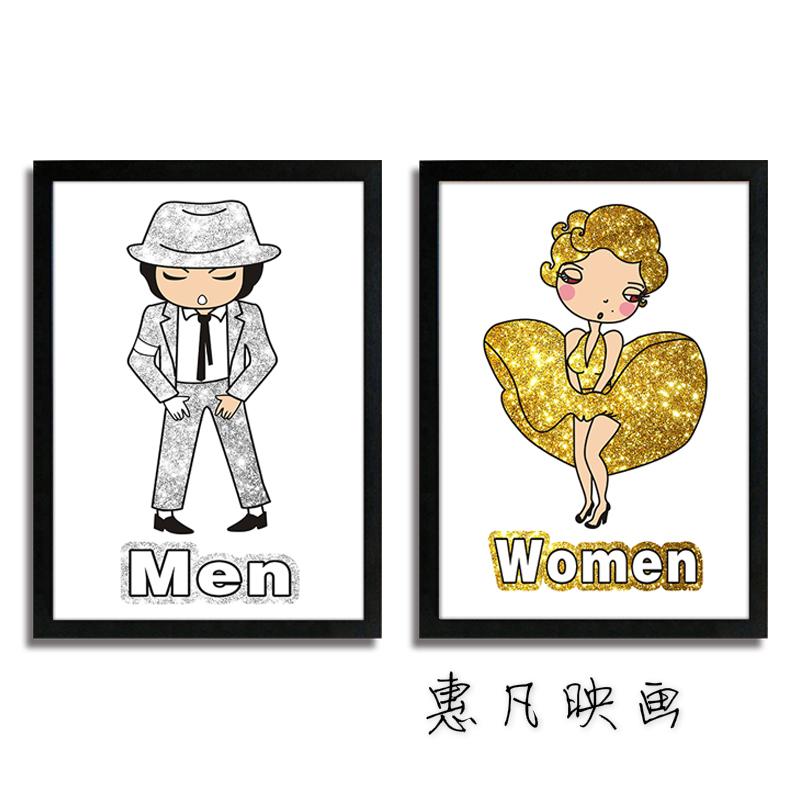 卡通人物厕所个性标识 杰克逊梦露有框画 餐厅咖啡酒吧装饰壁挂画图片