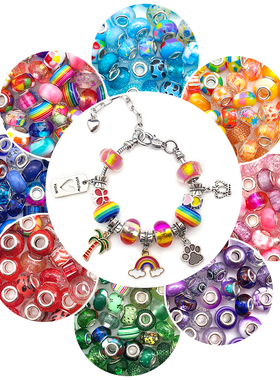 随机10个装潘家风格彩珠大孔珠串珠黄色绿色粉色蓝色紫色diy手链