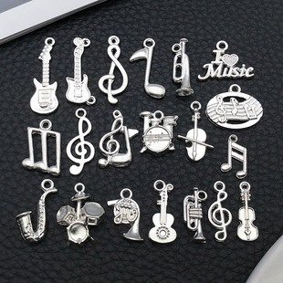 混20个亮银音乐乐器吉他音符合金吊坠迷你饰品配件diy耳环材料包