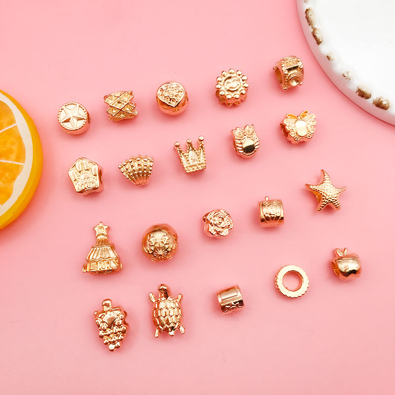 5个欧美大孔珠KC金色潘家大孔珠合金穿孔珠 创意diy手链串珠