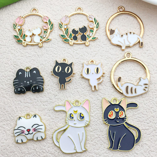 滴油合金猫咪吊坠挂件可爱创意DIY饰品钥匙扣手链耳环卡通配件