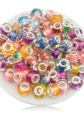 混5个水果切面图文潘家彩珠大孔珠9X13mm孔5mm树脂彩色散珠配件