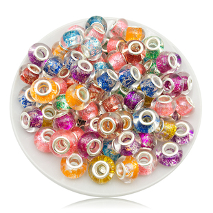 混5个水果切面图文潘家彩珠大孔珠9X13mm孔5mm树脂彩色散珠配件