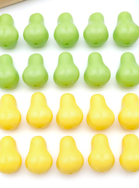 亚克力黄绿色仿真立体水果直穿鸭梨16x12mm子散珠diy手机链穿孔珠