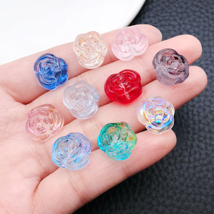 混50个AB彩色渐变透明琉璃植物玫瑰花穿孔珠吊坠挂件diy饰品配件