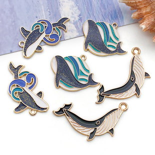 1个海豚鲸鱼diy合金滴油海洋饰品配件耳环项链吊坠钥匙扣材料