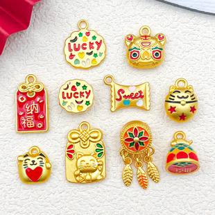 古法金幸运luck招财猫diy手链项链钥匙扣手机绳挂件合金饰品配件