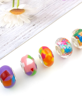 5个彩虹大孔彩珠潘家风格树脂彩珠创意diy串珠手链饰品配件8x14mm