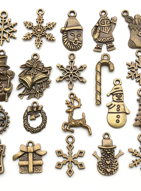 混20款雪人圣诞树圣诞树鹿雪花合金吊坠饰品配件diy耳环古青挂件